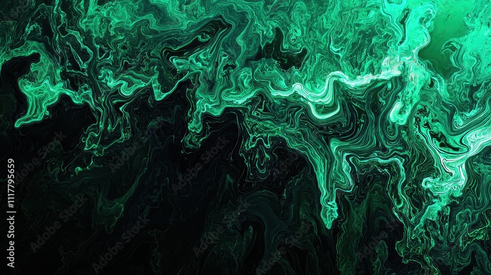Poster abstract digital representation of a glowing river of binary sequences in vivid green tones