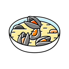 mussels broth sea cuisine color icon vector. mussels broth sea cuisine sign. isolated symbol illustration