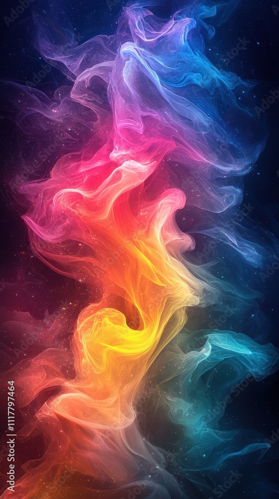 Poster colorful abstract swirling patterns create a vibrant visual display in a dark background showcasing 