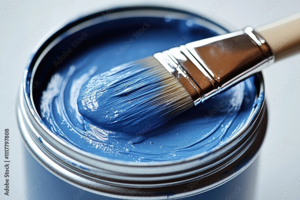 Poster container filled with blue paint and a brush inside, ready for use