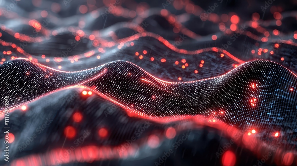 Poster abstract digital river of glowing binary sequences in vibrant textures and patterns