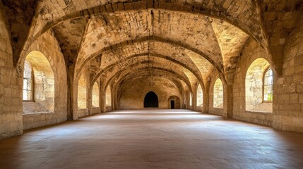 Ancient Stone Interior with Arched Ceilings and Sunlit Windows