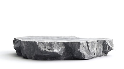 Flat hard rock stone podium stage isolated on white background.