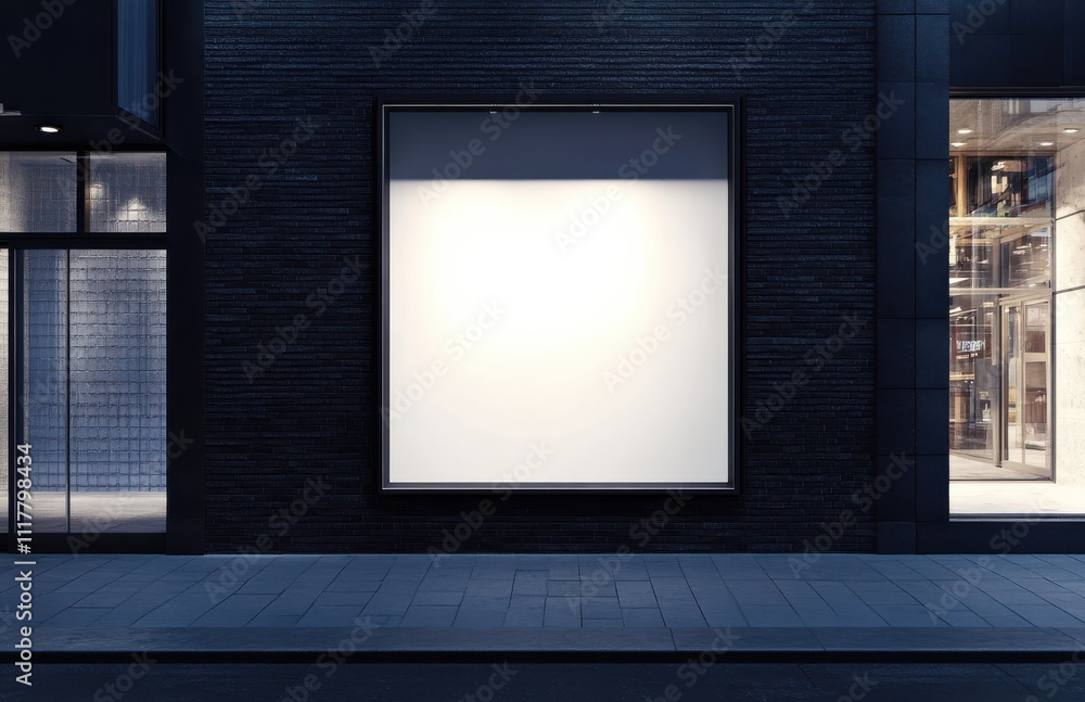 Aufkleber a large window with a white sign on it is situated in front of a brick building. the window is empty