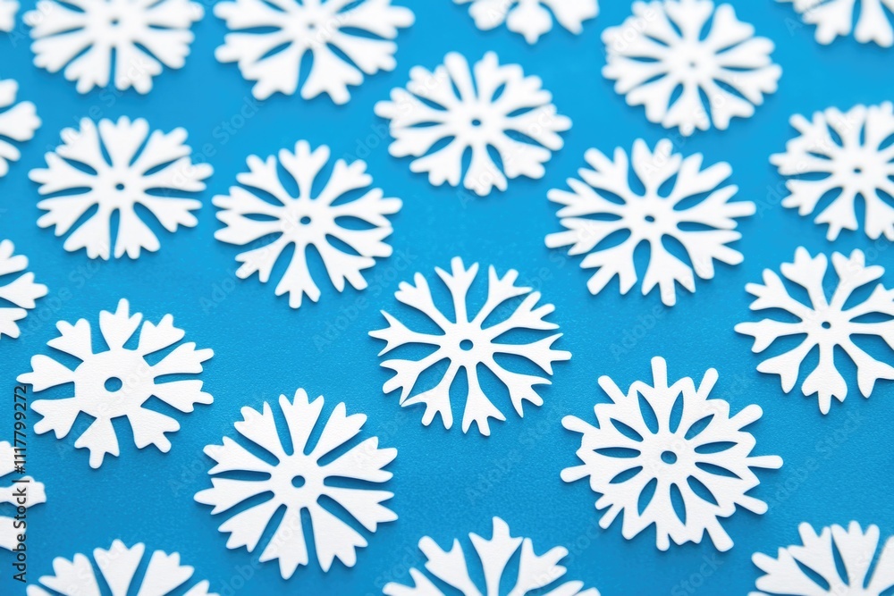 Leinwandbilder a close-up shot of intricate snowflake patterns on a calm blue surface
