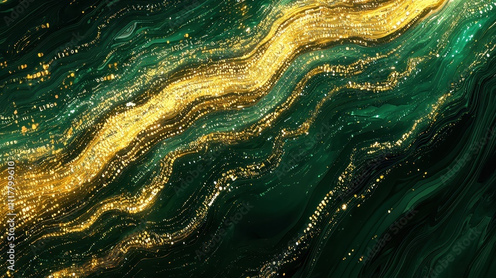 Aufkleber abstract digital river of glowing binary sequences flowing through a dark green background