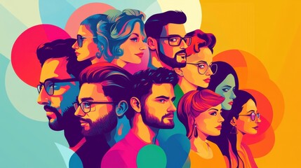 A colorful image of a group of people with glasses. The image is meant to convey the idea of a diverse group of people coming together