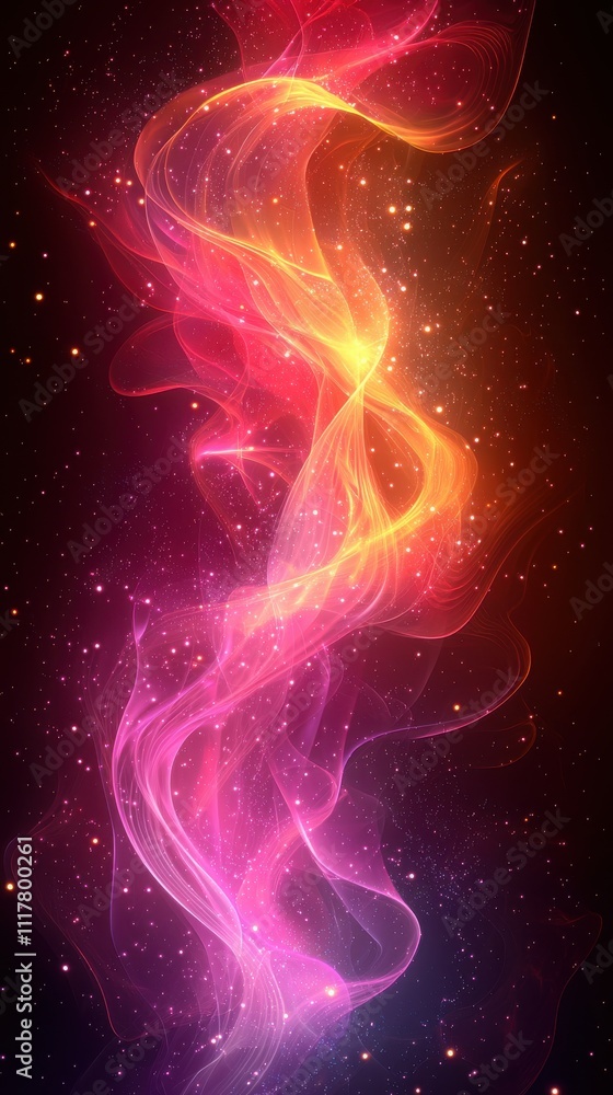 Poster colorful abstract design with flowing lights and starry background creating a captivating visual exp