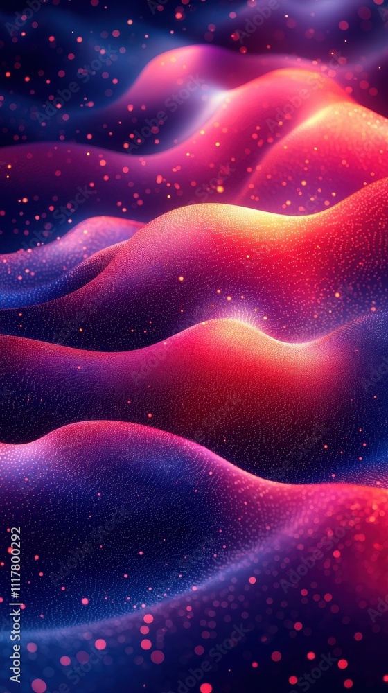 Aufkleber colorful abstract waves of light create a mesmerizing display in a digital landscape at night