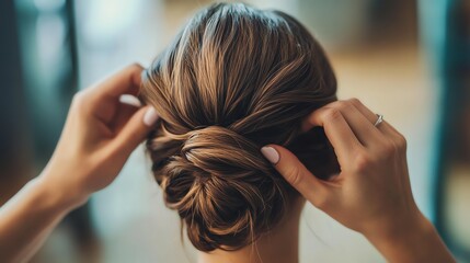 Fototapeta premium A woman getting her hair styled in a salon.