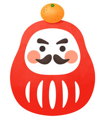 みかんを頭に乗せたお正月のだるまのイラスト
