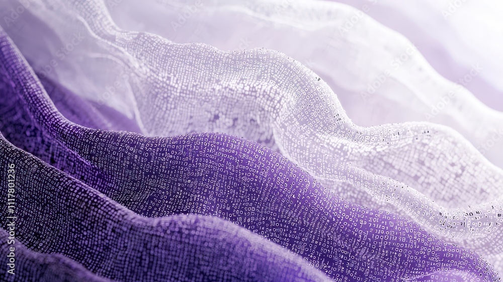 Poster abstract digital river of glowing binary sequences flowing through textured fabric layers