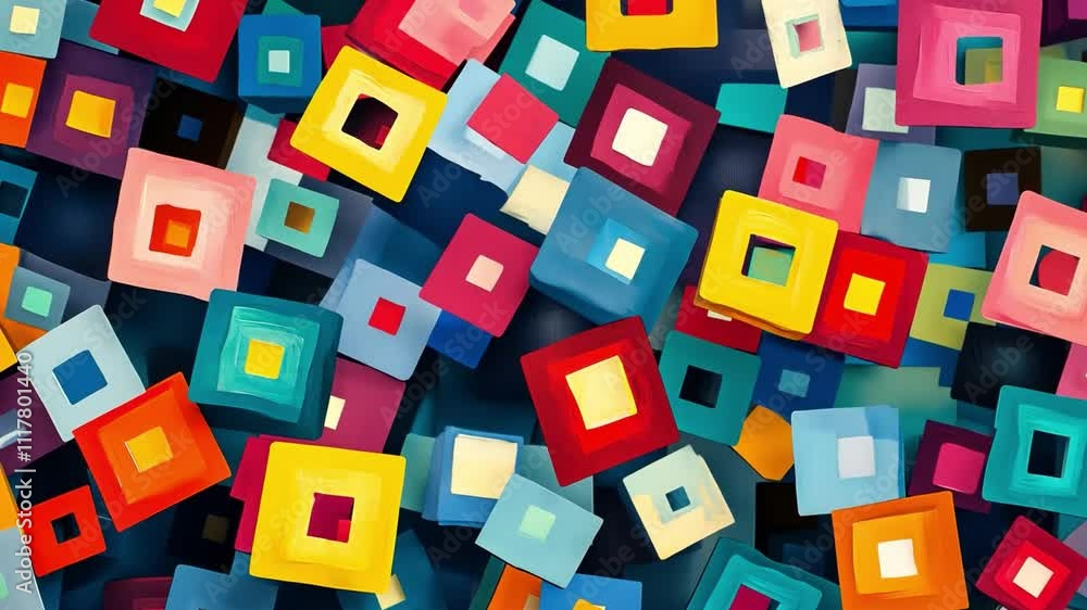 Poster Vibrant Square Symphony: A captivating abstract composition of colorful, overlapping squares creates a dynamic and energetic visual experience.