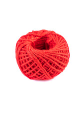 A roll of red jute twine placed on a white background, ideal for crafting, packaging, and DIY projects. Perfect for online stores or product catalogs showcasing eco-friendly materials