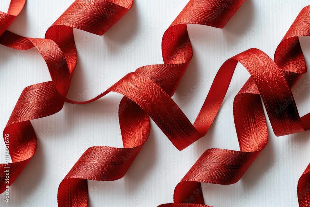 Poster a close-up shot of a bright red ribbon lying flat on a table
