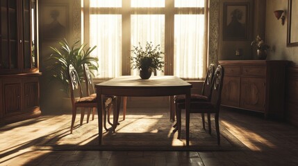 Sunlit Dining Room with Classic Furniture