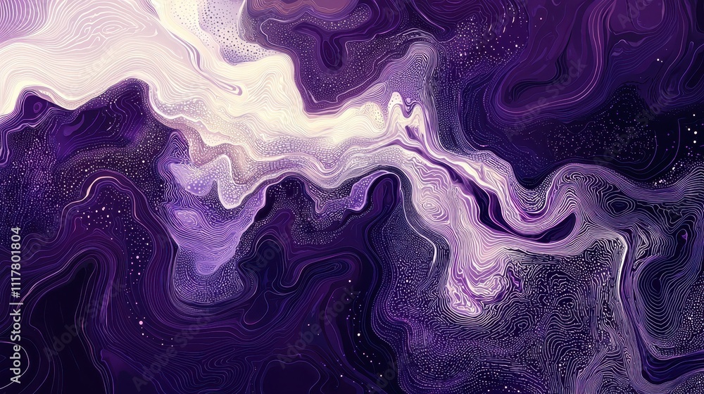 Poster abstract digital river of glowing binary sequences in a fluid purple composition