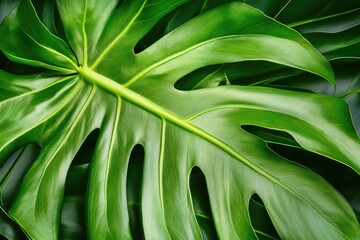A close-up view of a large leaf from a plant, with intricate details and texture