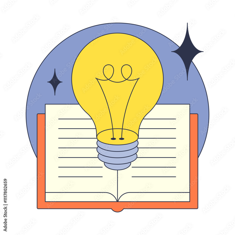 Poster an open book with a lightbulb symbolizes knowledge and ideas.