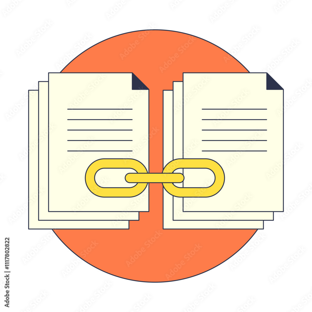 Poster linked documents symbolize interconnected information.