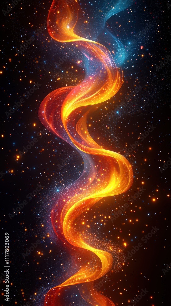 Poster colorful swirling patterns create a vibrant visual display in a cosmic setting filled with stars