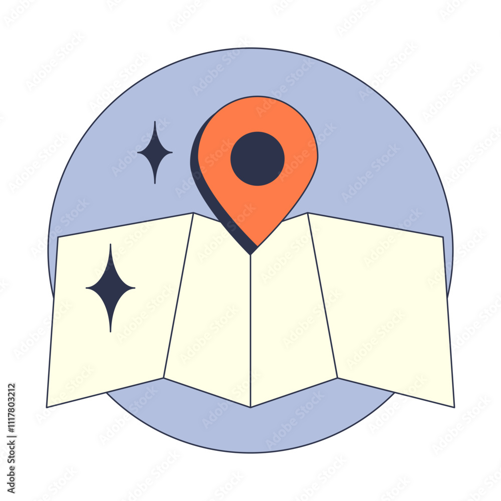 Poster illustration of a map with a location pin, symbolizing navigation and direction.