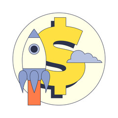 Rocket launching with dollar sign symbolizes financial growth and success.