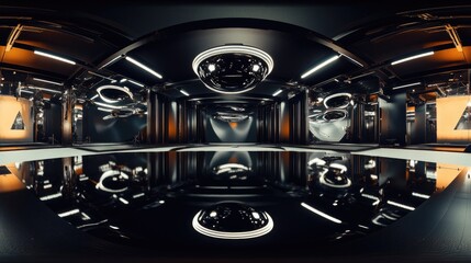 Fototapeta premium A modern room with a mirror on the floor, ideal for futuristic or sci-fi themed projects