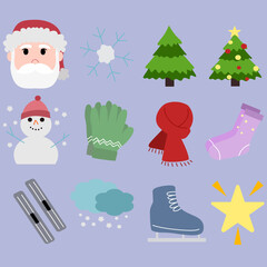 Christmas icon set, winter clothes 