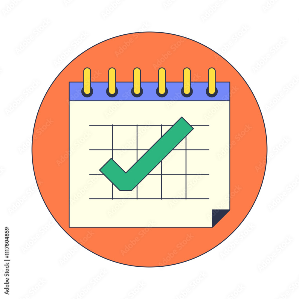 Poster illustration of a calendar with a large checkmark, symbolizing completed tasks or important dates.