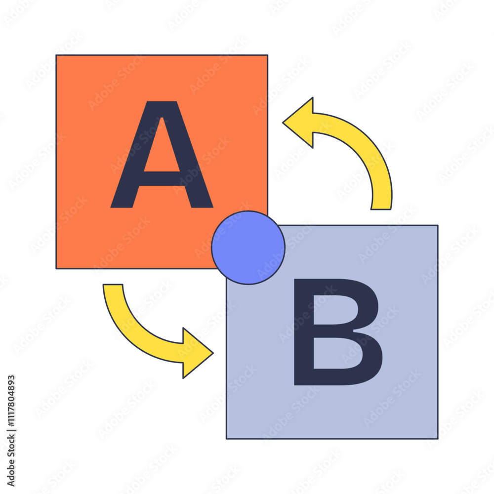 Poster two squares labeled a and b with arrows, symbolizing ab testing process.