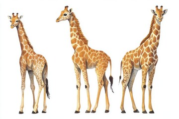 Obraz premium Illustration of three giraffes in different poses, showcasing their unique features.