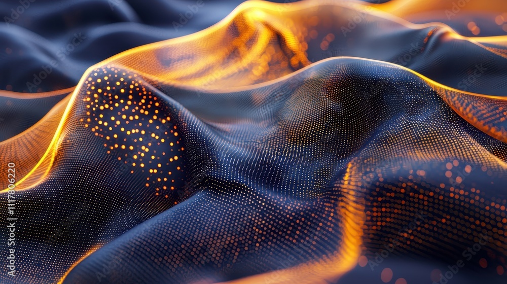 Poster flowing streams of light infused in binary patterns on a textured surface