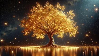 Magnificent Golden Tree in Serene Night
