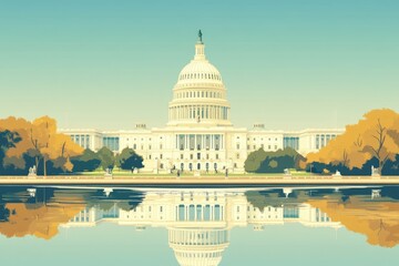 Obraz premium United states capitol building reflecting on the water in autumn