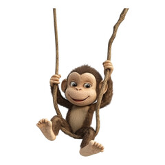 Joyful monkey swinging on a rope in a playful moment of childhood adventure and fun on transparent Background