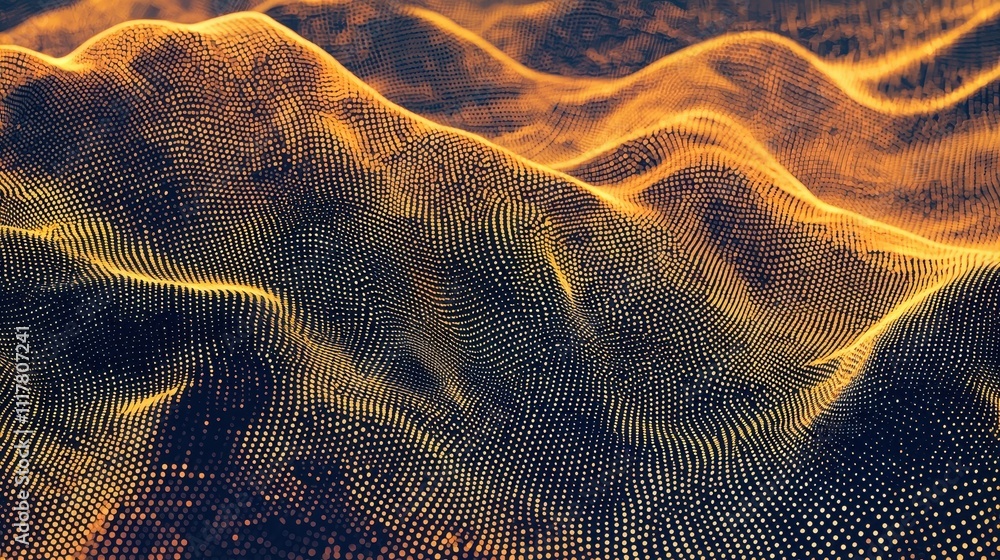 Poster flowing streams of light with infused binary patterns in artistic visualization