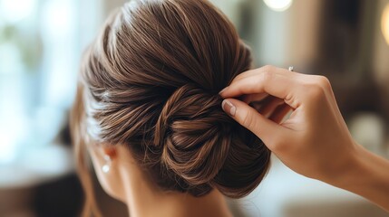 Obraz premium A woman getting her hair styled in a salon.