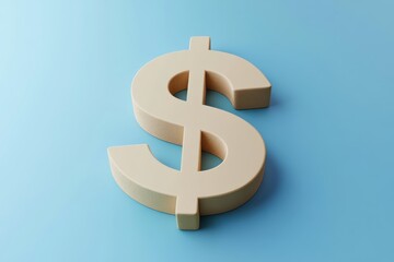 A dollar sign is shown in a blue background. The dollar sign is made of wood and has a rough texture. Concept of value and importance, as the dollar sign is a symbol of currency and wealth