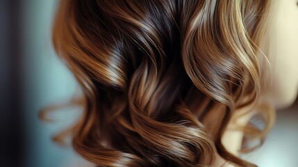 Naklejka premium Close-up of a woman's long, curly hair.