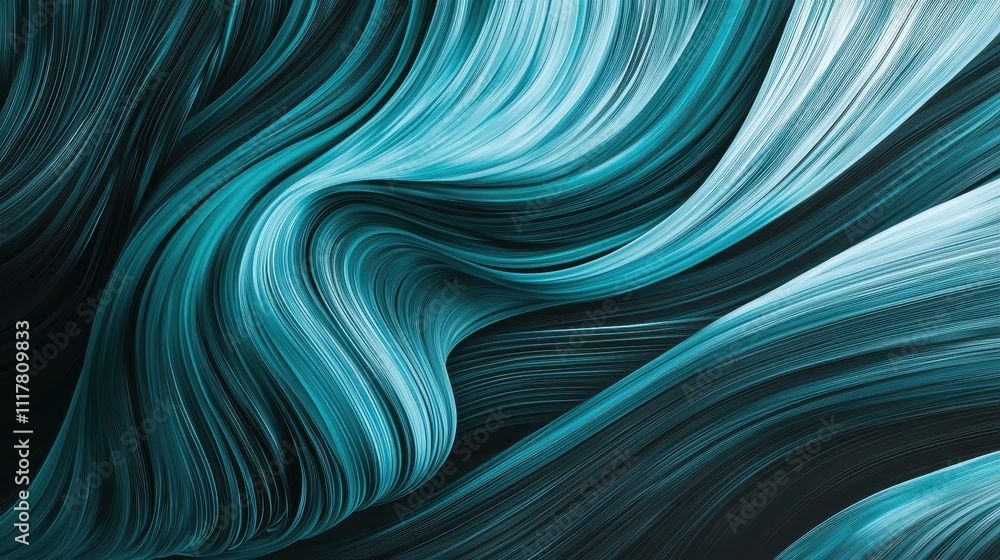 Poster flowing streams of light infused with binary patterns in dynamic blue and black hues