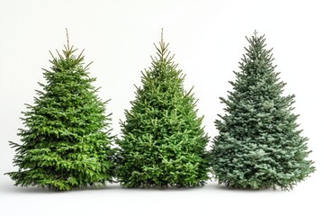 Obraz premium Three christmas trees standing on white background