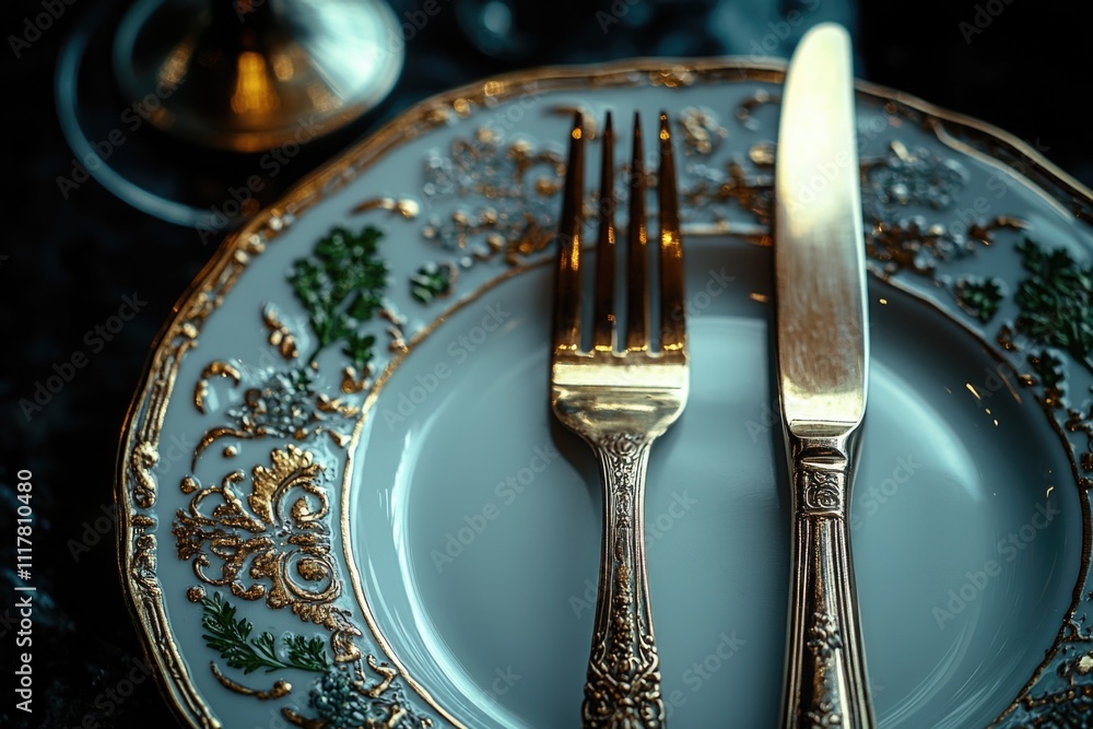 Aufkleber a table setting with a plate and cutlery ready for a meal