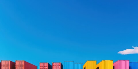 Colorful Shipping Containers Against Clear Blue Sky at Port