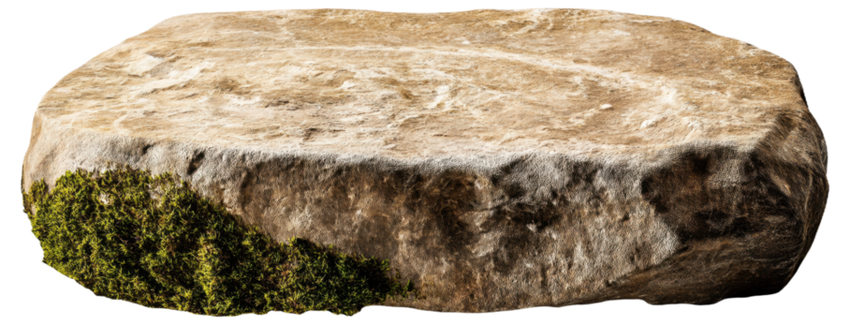 PNG Large flat rock with patches of green moss
