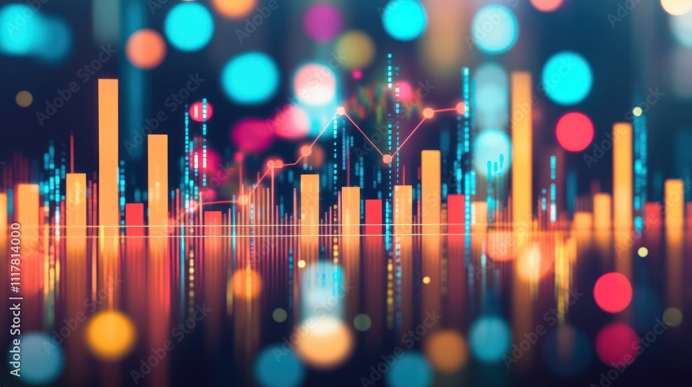 Poster colorful data visualization with bars and lines