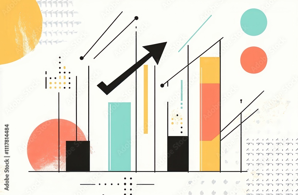 Poster a colorful graph with a black arrow pointing upwards. the graph is made up of different colored rect