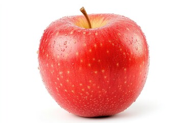Fresh red apple with water droplets on white background