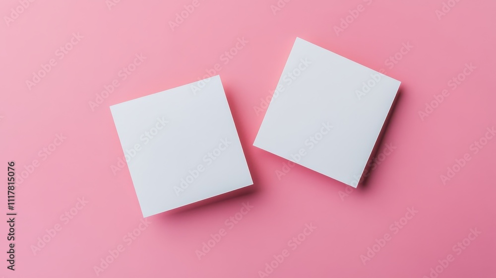 Poster two white squares on a pink background. the squares are empty and have no writing on them. . empty s