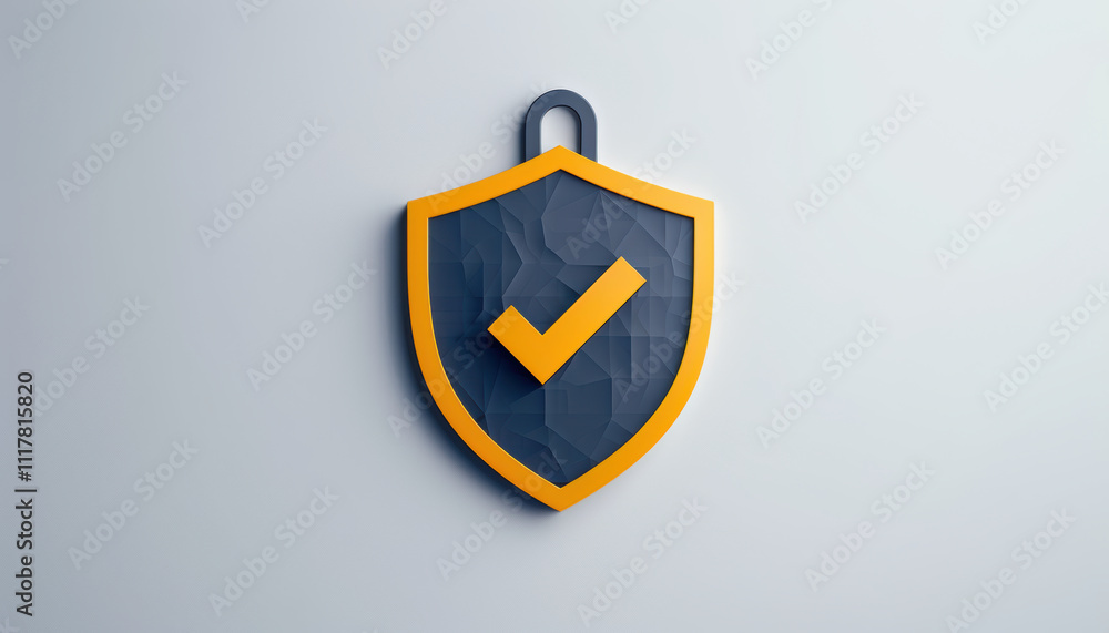 Poster digital icon of a shield and checkmark, a modern security shield symbol with a checkmark, representi